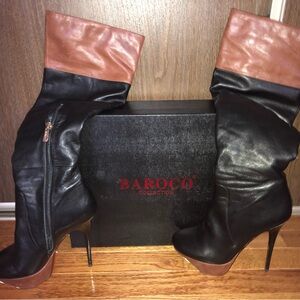 Baroco Collection High Quality Leather Women's Black and Brown Heeled Boots 8